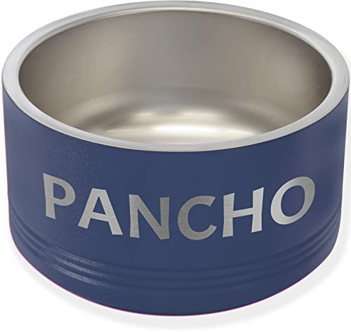 LaserGram Personalized Stainless Steel Dog Bowl, Double Wall Insulated, Non-Slip Design, Custom Name Engraving Included (Navy Blue, 18oz)