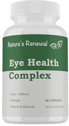 Nature's Renewal Eye Health Complex Supplement - Lutein, Zeaxanthin, Lycopene, Bilberry, Eyebright, Carotenoids, Macular Support Herbs, Sight Care Vitamins, Vision Antioxidants - 60 Capsules