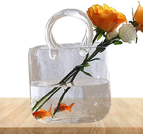 Mano Vidrio, Bolso Para Flores, Florero Vidrio En ForBolso Con Burbuja Y Manijas, Jarrones Vidrio Tarro Pescado, Florero Transparente Para Centros Mesa