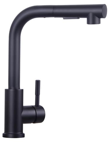 Wasserhahn Küche Schwarz, SEMANEY Hochdruck Küchenarmatur mit Brause Ausziehbar Zwei Strahlarten, Spültischarmatur Küche 360° Schwenkbar, L Form Armatur Küche Ausziehbar, Einhand Mischbatterie Küche