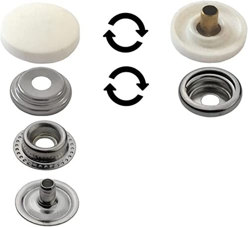 Druckknöpfe Ringfeder, Ring-Feder-Buttons, R-Feder-Snaps, Messing, rostfrei, vierteilig Metallknöpfe mit 17 mm KF Kappe (10 Stück)