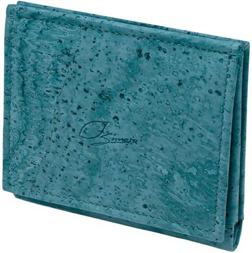 Simaru® Kork Geldbörse Geldbeutel Mini mit RFID Schutz, Portemonnaie für Männer und Frauen, kleine Geldbörse aus Kork, nachhaltig und vegan, langlebig, robust & wasserabweisend (Türkis)