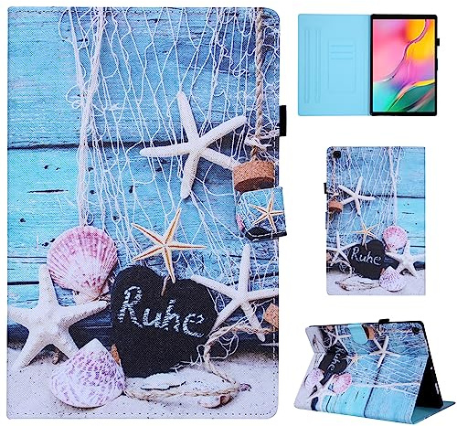 CXTCASE Hülle für Samsung Galaxy Tab A 10.1 2019,Muschel Seestern | SM-T510/T515 Ultradünnes PU-Leder, Gummiband, Kartensteckplatz, Standfunktion, Stifthalter, Mehrere Winkel