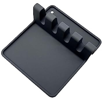 Soporte de silicona para utensilios de cocina, para cucharón, espátula, pinzas, tenedor, resistente al calor, sin BPA, negro, paquete de 1