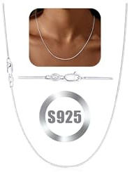 FUNEIA 925 Sterling Silver Necklace for Women Trendy Dainty Real Silver Chain Necklace Simple Thin Box Chain Beaded Snake Herringbone Necklaces Jewelry 14/16/18 Inch