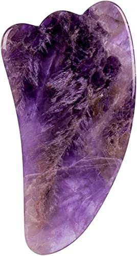 FUDGIO Amethyst Rough Stone Amethyst Massagel Naturstein Gesichtsrolle Gua Sha Werkzeuge Set Set SPA Akupunkturkratzerkristallkörpergesicht Gesundheitsmassage (Color : Purple-2)