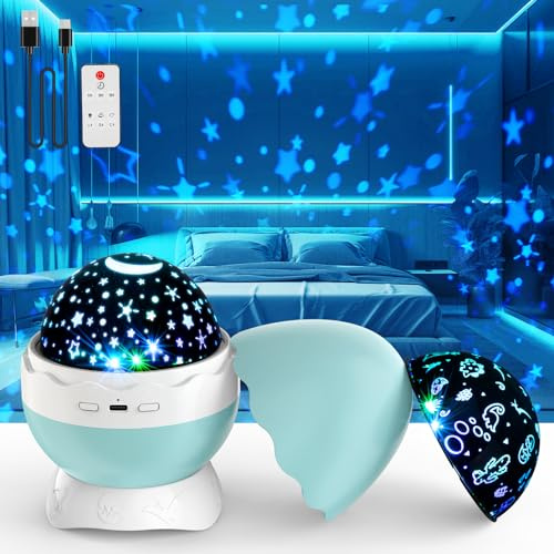 artidoo Night Light for Kids - Star Projector for Bedroom with 2 Theme(Dinosaur & Starry Sky - Night Lamp,4 LED Bulbs 9 Light Color Changing with USB Cable - Dinosaur Egg Design,Unique Gift- Blue.