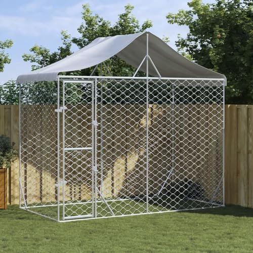 BaraSh Outdoor-Hundezwinger mit Dach Silber 3x1,5x2,5m Stahl Verzinkt Hundezwinger DraußEn GroßE Hunde