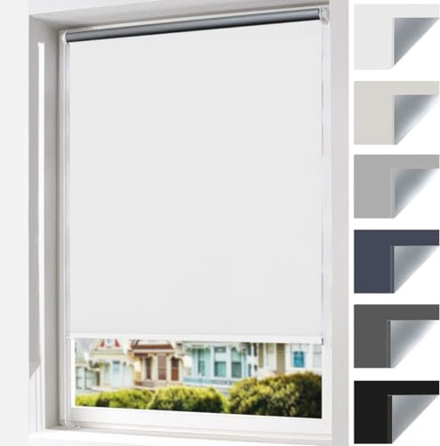 Verdunkelungsrollo Klemmfix ohne Bohren & mit Bohren, 100x170cm (BxH) Weiß Verdunkelung Rollos, Thermorollo Sichtschutz und Sonnenchutz, Klemmrollo für Fenster & Tür