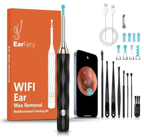 EarFairy Otoscope Oreille 1080P HD 3,5mm Camera Iscope IP67 Étanche Nettoyant Oreille Avec 6 Lumières LED Outil de Nettoyage d'oreille Adapté aux Smartphones et Tablettes IOS et Android