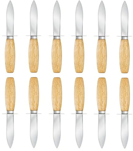 Nonley Oyster Shucking Knife, 12 Pack Oyster Shucker With Comfort Wood-Handle for All Kinds of Shells & Oysters, Durable Oyster Shucker Tools for Home & Restaurant Use