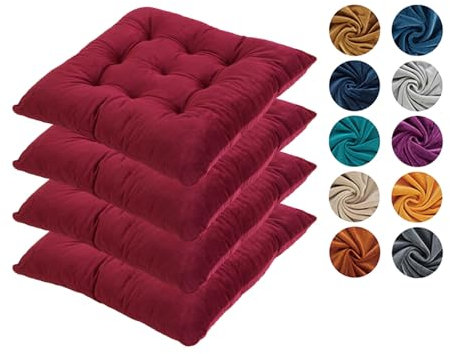 Hixingo Dining Chair Cushions Set of 4, Dark Green and Burgundy Red Crystal Velvet Soft Cotton Seat Pads (40cm)