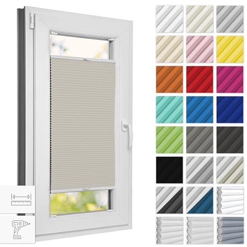 Estika Wabenplissee mit Bohren verdunkelung 30 cm x 50 cm - Waben: Beige - Weiß - Rollos für Fenster, Jalousien Fenster für innen, Raffrollo, Fenster plissee