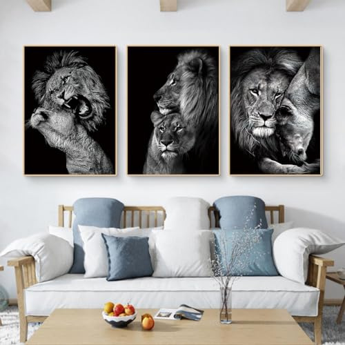 KAIDAARTLH Schwarz und Weiß Löwe Leinwand Bilder, Tiere Poster Set Kunstdrucke, für Wohnzimmer Schlafzimmer Dekor-Rahmenlos(A,3x60x90cm)