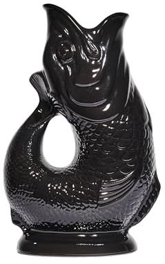 La Carafe Originale Gluggle - Carafe Glug Noire en XL, 28 cm 1,4 L - Carafe en Forme de Poisson Gug Glug - Carafe Décorative à Glouglouter pour Eau, Cocktail, Vin et Gin, Décanteur ou Vase - Fabriquée