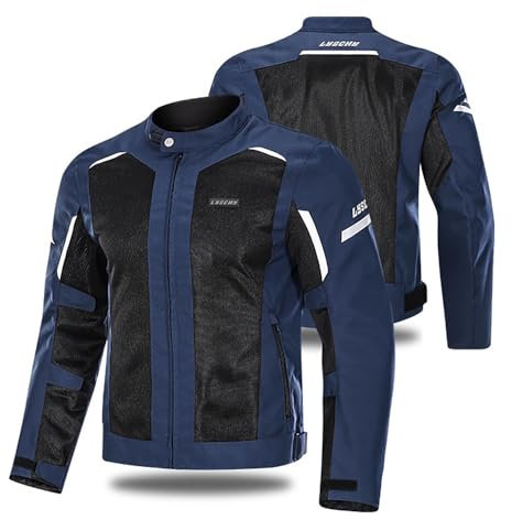 YuanDiann Motorcykeljacka för män med 7 stycken skydd som andas nät vindtätt reflekterande mode textil motorcykelkläder skyddsjacka motorcross skyddsjacka, blå, 4XL