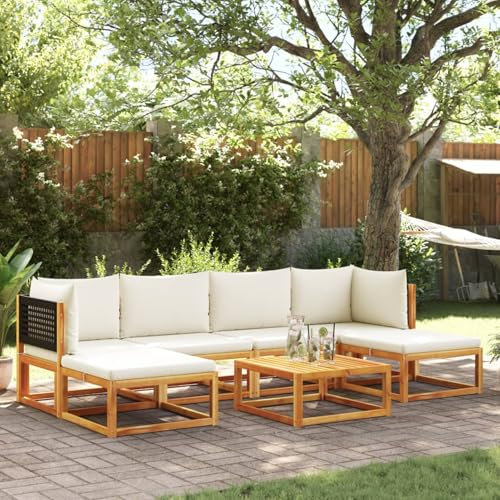 Homgoday Gartenmöbel-Set, 7-teilig, mit Kissen aus massivem Akazienholz, modernes Sofa-Set, Schlafsofa, Wohnzimmer, Couch, Set für den Außenbereich, Modell 3278885