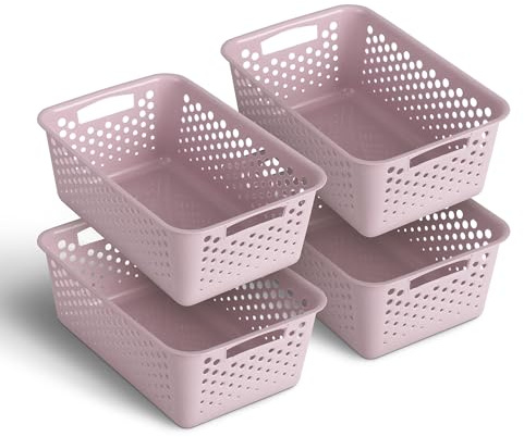 Pro Home 4 Stück Aufbewahrungskorb 5,0L mit Griffen - BPA-Frei - Organizer (30x20x11cm/Rosa) - Körbchen für Bad Küche Schlafzimmer, Haushaltskorb