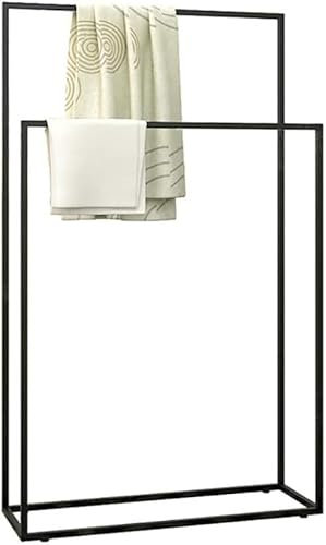 Free Standing Towel Rack Freestanding Towel Rack 2 Towel Bars Metal Freestanding Towel Rack Freestanding Bathroom Accessory for Bathroom Storage and，Black-125x75x25cm