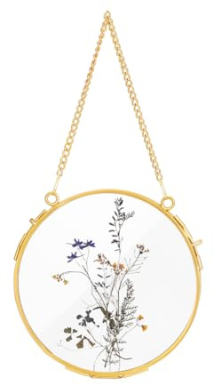 UNICRAFTALE 1 Stück 5.1 Zoll Hängender Schwebender Bilderrahmen Aus Glas Für Gepresste Blumen Runder Messingrahmen Zum Aufhängen An Der Wand Für Getrocknete Blumen Bilder Fotos Doppelglas Herbarium
