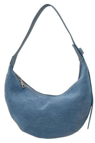 HiTotes Borsa a Tracolla in Pelle Scamosciata a Mezzaluna da Donna, Borsa per Gnocchi Autunnale Hobo, B01-Blu, 19cm