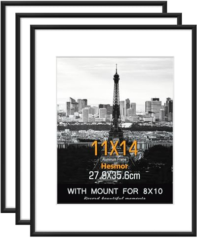 Hesmor Picture Frames 11 x 14 inch Aluminum Acrylic Photo Frame in Black | Set of 3 for Table Top and Wall Mounting with Mount for 8 x 10 inch Prints