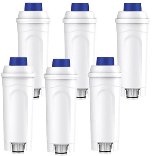 Paquete de 6 filtros de agua para cafetera DeLonghi Magnifica, ECAM, Eletta, Dinamica, ETAM, EC, BC Series, DLSC002, SER3017 y 5513292811, compatibles con máquinas de café y espresso