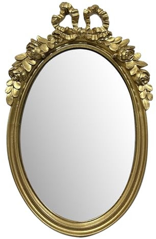 Musanpou Vintage Schminkspiegel, Antik-Goldschleife, Ellipse, Tischspiegel für Schminktisch, Schlafzimmer, Badezimmer, Tischplatte