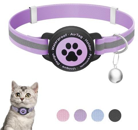 Reflektierendes AirTag Katzenhalsband - Dehnbares Kätzchenhalsband mit integriertem Apple AirTag-Halter, leichter und bequemer GPS-Tracker für Katzen/Kätzchen/Welpen (19,1-32,5 cm)