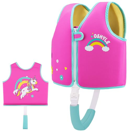 OSHYLE Gilet da nuoto per bambini, giubbotto galleggiante con cinghia di sicurezza, aiuto al galleggiamento (RJ-Unicorn, M(3-6))