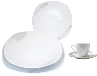 Set di Piatti Paint Da Tavola Completo Con Tazze Da Caffè in Porcellana Resistente Design Moderno, 30 Pezzi Per 6 Persone, Bianco e Grigio, Per Uso Quotidiano, Per Lavastoviglie.