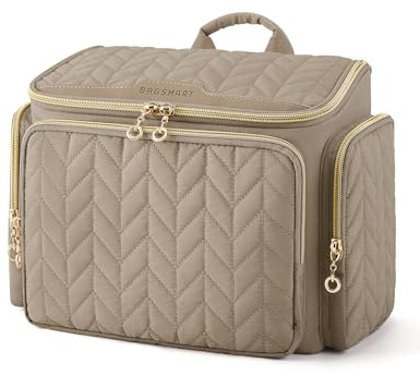 BAGSMART Kulturtasche Große Reise Kulturbeutel Waschtasche Damen Weit Offene Reisetasche für Toilettenartikel Kosmetiktasche mit Griff Braun