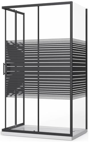 ZIK - Box Doccia 80x120x80 Angolare 3 Lati Nero (Altezza 190) Cabina Doccia Completa in Vetro Temperato 6mm Reversibile, Box Doccia Completo con Porta Scorrevole, Tutti i Componenti sono Inclusi