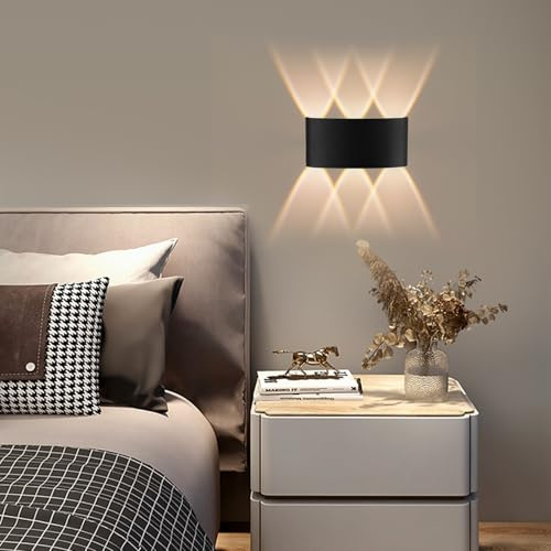 Aplique de pared LED para interior y exterior, lámpara de pared de aluminio resistente al agua IP65, aplique de pared negro para escalera, pasillo, dormitorio, aplique de pared para exterior (3000 K)