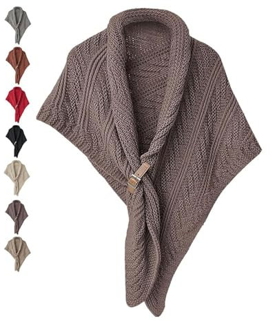 Dreieckiger Schal aus Leder mit Schnalle für Damen, Gestrickter Dreieckstuch mit Lederschnalle, Dreieckiger Schal, Gestrickte Schals mit Kunstleder-Schnalle, gehäkelt (Hellbraun,Einheitsgröße)