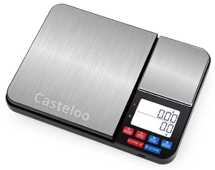 Casteloo Balance de cuisine numérique de 10 kg, poids en grammes et onces pour la cuisson, la cuisson, le café, les colis postaux, écran LCD, facile à nettoyer en acier