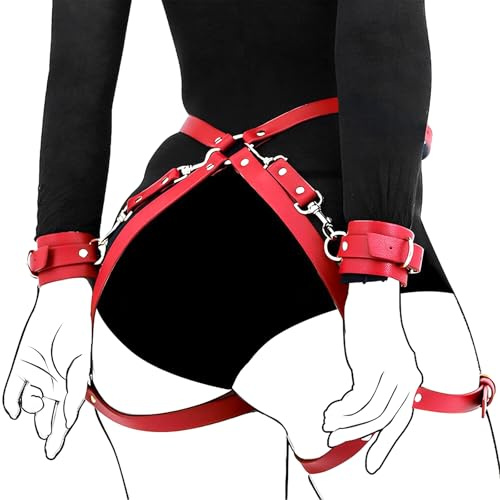 Qoosea Sesso Bondage BDSM Set Giocattoli Del Sesso Con Manette e Cosce Con Cnturino in Vita Regolabile Set di Bondage Erotico per il Gioco di Coppia BDSM (Rosso)
