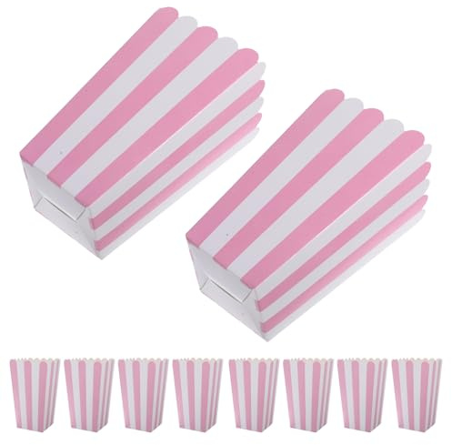 SAFIGLE 24 Kleine Popcornbehälter aus Dickem Papier mit Rosa Streifen Öl und Reißfest für Geburtstagsfeiern Picknicks und Party Snacks
