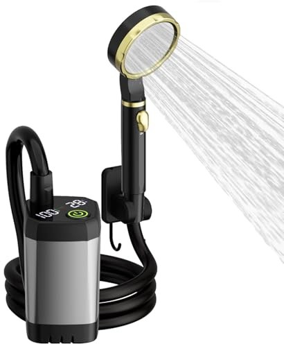 PineVoy Portable Shower for Camping, [Long-Lasting] 7800mAh Rechargeable Camping Shower with Intelligent LED Display, 4 Spray Modes, IPX7 Waterproof Outdoor Camp Pump for Hiking, Travel, Car, Pet