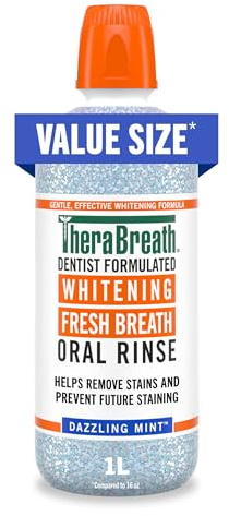 TheraBreath Whitening Mouthwash, Dazzling Mint, Dentist Formulated, 1 Liter