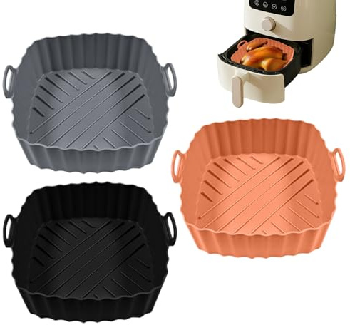 Tappeti in silicone per friggere ad aria – Set di 3 piastre | Navel sacchetti quadrati per friggere ad aria, friggere in forno, cuocere nel microonde, tostapane