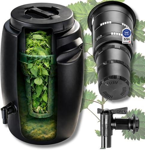 FEINZ Flüssigkomposter 55 L mit Hahn | Fass Komposter, Weithalsfass, Flüssigdünger, Deckel, natürliche Fermentation, Jauche, Kunststoff, Belüftung, Balkon, Garten