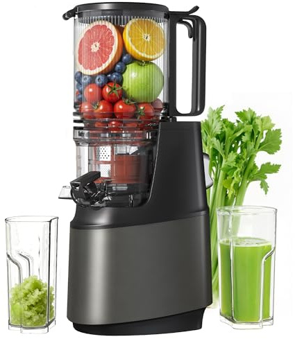 Cold Press Juicer, Juicer Machines with 5.3 Wide Feed Chute, Slow Masticating Juicer for High Yield with Whole Fruits and Vegetables（Gray)