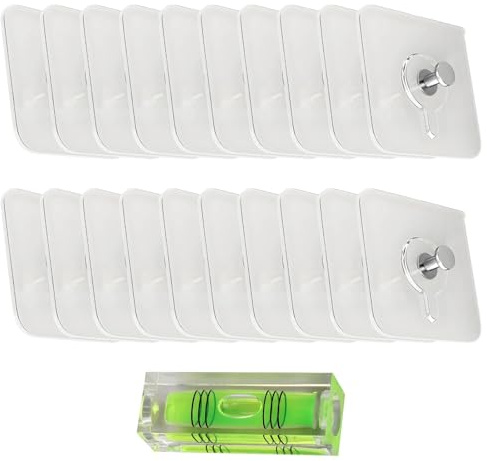 20 Stück Bilderhaken Selbstklebend mit horizontalen Blasen, ohne Bohren, Transparent Klebehaken Bilderhaken, zum Aufhängen von Bildern ohne Löcher, für Bilder, Poster, Fotos, Dekorative Gemälde (20)