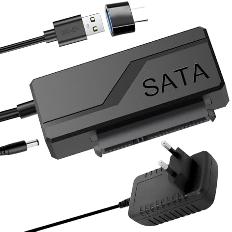 KBIBCK USB 3.0 auf SATA Adapter,USB C/USB3.0 auf SATAIII/II/I Festplattenadapter mit 12V/2A Netzadapter, UASP, USB 3.0 auf SATAIII Festplattenadapter für 2.5”/3.5” HDD/SSD Festplatte&SATA Optisches