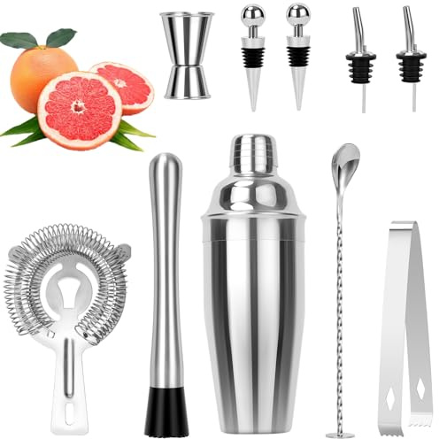 FoiiLiio Cocktail Shaker Set,10 pcs Coktailmixset,Edelstahl Cocktail Set mit Zubehör für Männer,Professional Bartender Accessories,Bar Zubehör Edelstahl