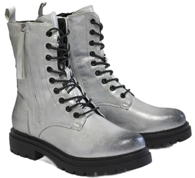 irisaa Damen Combat Boots, Schnürstiefel mit Reißverschluss, warme Winter Stiefeletten, rutschfeste Profilsohle