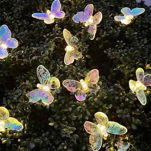 DiiWmme Butterfly String Lights, 10 LED Battery Operated Fairy Lights for Bedroom, 2M Butterfly Lights for Indoor Outdoor Wedding, Party, Garden, Birthday Decorations (Iridescent)
