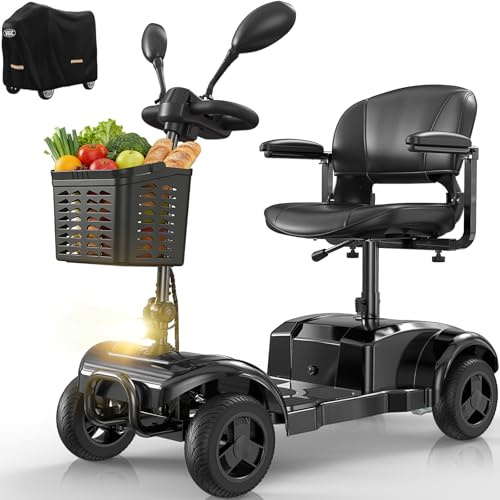 VOCIC Seniorenmobile Faltbar 4 Räder Faltbar 20KM Reichweite D42 | bis 136KG Elektromobil Senioren Klappbar Leicht mit Große Reifen für Outdoor Roller Mobilität (Schwarz)