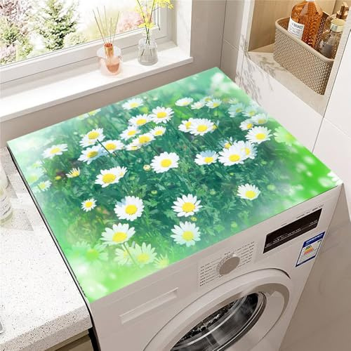 Hearda Housse Machine a Laver Marguerite 3D, Dessus Tapis Lave Linge Antidérapant, Housse de Protection pour Machine à Laver Top, Tapis de Protection pour Dessus Sèche-Linge (Printemps,30x40cm)